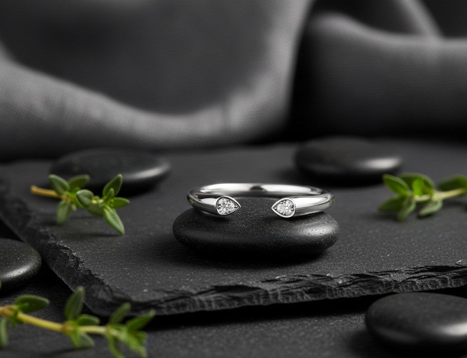 Modern Open Ring: Pear Moissanite Bypass Ring in Sterling Silver