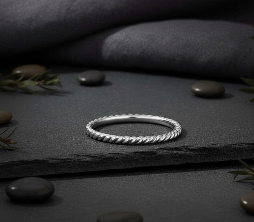 Elegant Twist Band: Sterling Silver Rope/Twisted Detail Stackable Ring
