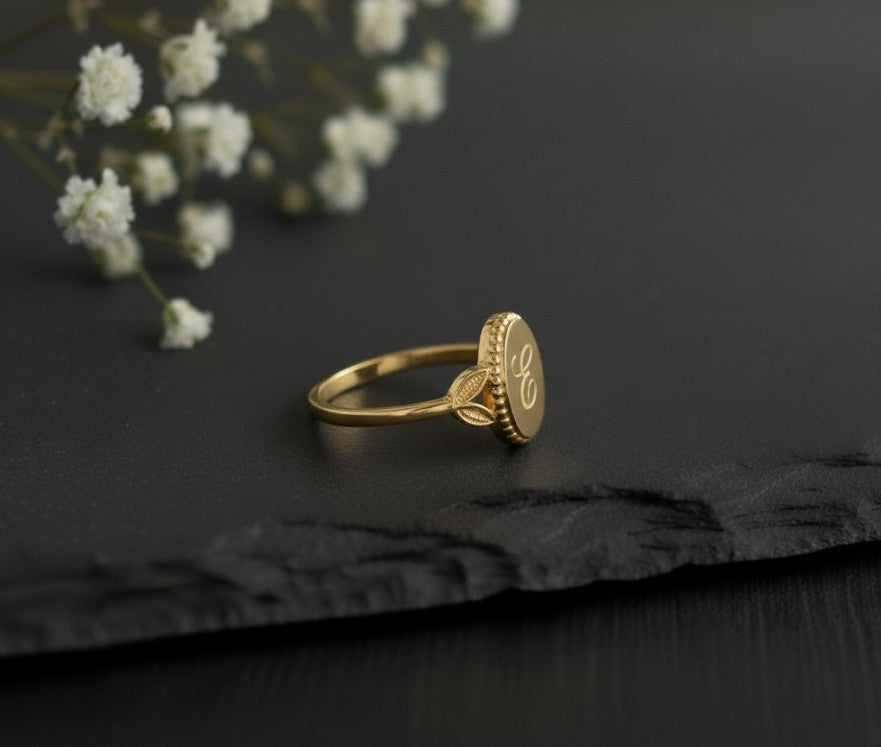 Heirloom Initial Ring: Personalized Engraved Initial Signet in Sterling Silver