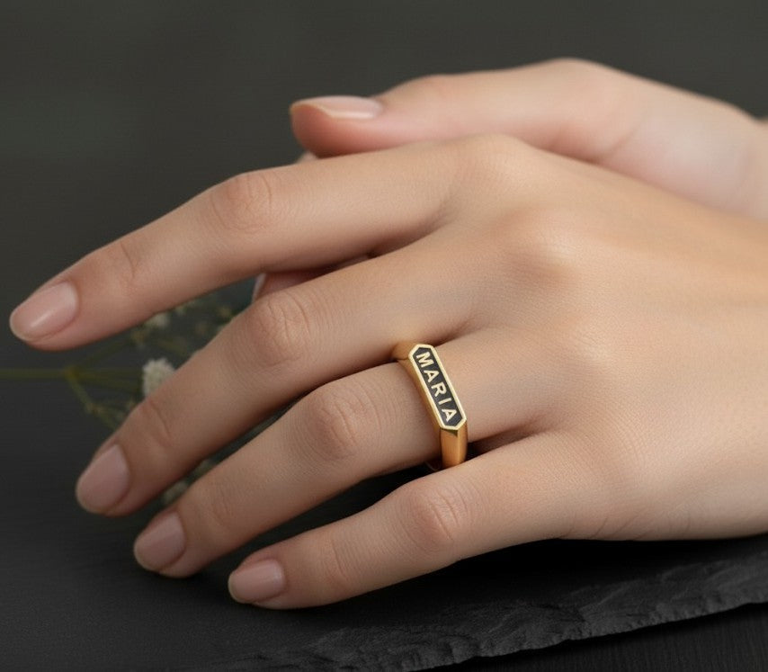 Personalized Name Ring | Engraved Name Plate Signet in Sterling Silver