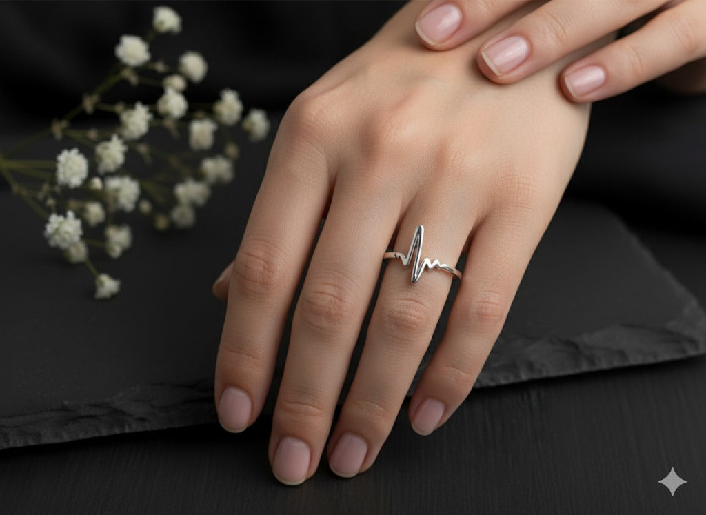 Pulse of Life Ring: Sterling Silver Heartbeat (ECG) Wave Band