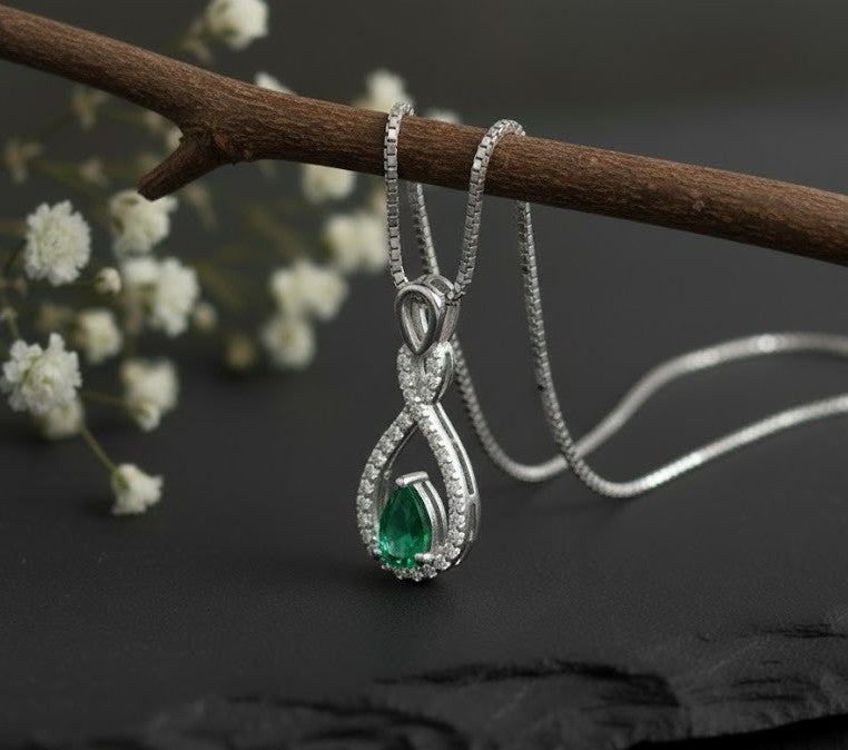 Eternal Radiance Set: Natural Emerald & Moissanite Infinity Drop Jewelry Set