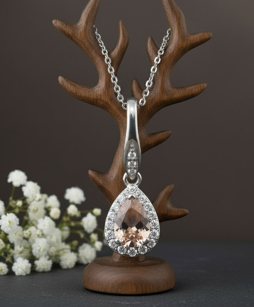 Romantic Blush Set: Natural Morganite & Moissanite Halo Pendant & Drop Earrings Jewelry Set