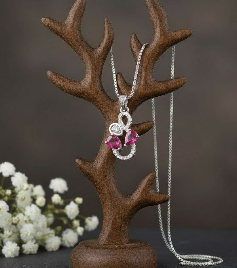 Royal Bloom Set: Natural Ruby & Moissanite Cluster Pendant & Stud Earrings