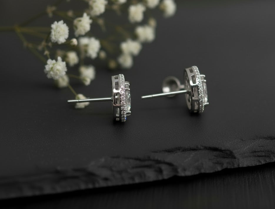 Floral Fire Studs: Natural Moissanite Flower Cluster Earrings in Sterling Silver