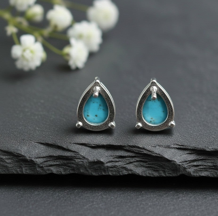 Desert Sky Studs: Natural Teardrop Turquoise Earrings in Sterling Silver