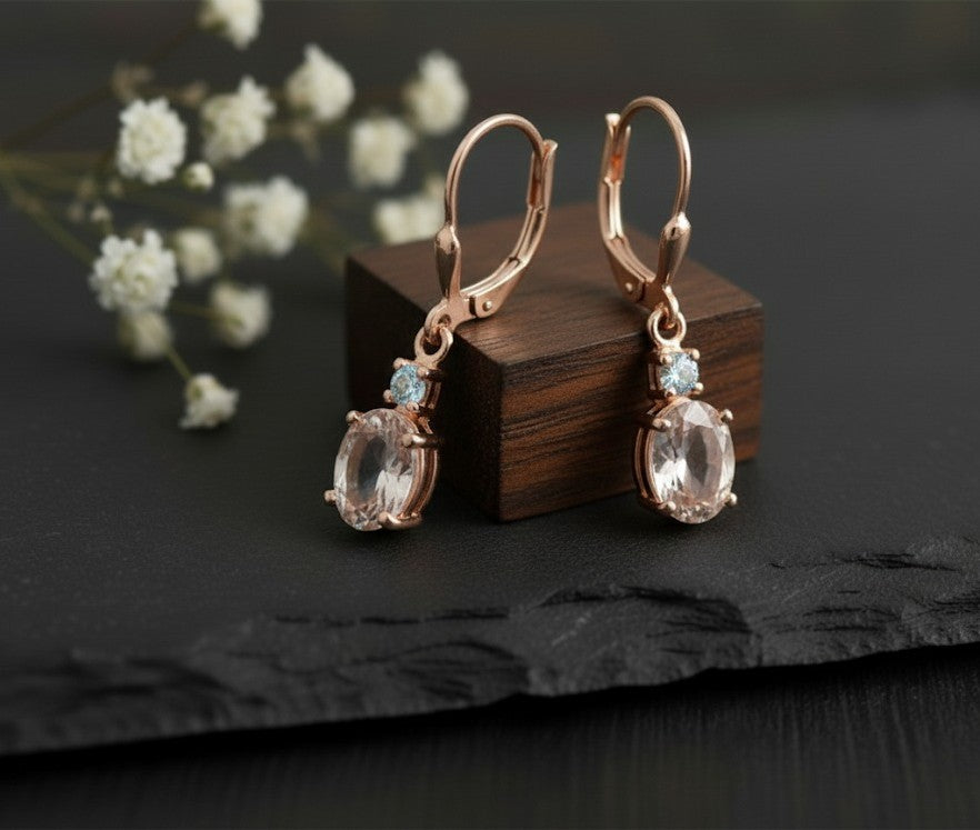 Blush & Brilliance Drops: Natural Morganite & Moissanite Dangle Earrings in Sterling Silver