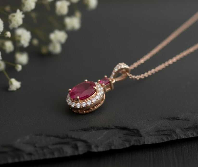 Twilight Romance Set: Natural Rhodolite Garnet & Moissanite Halo Pendant & Studs