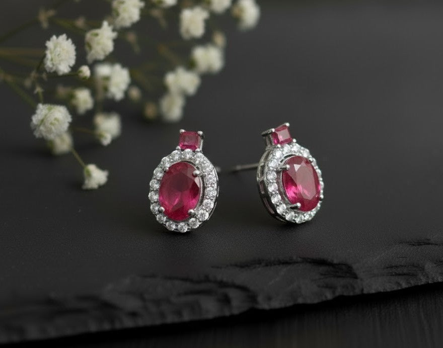 Twilight Romance Set: Natural Rhodolite Garnet & Moissanite Halo Pendant & Studs