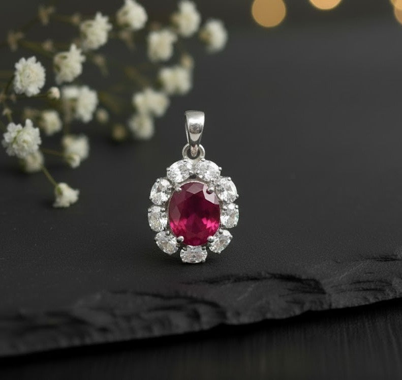 Twilight Halo Set: Natural Rhodolite Garnet & Moissanite Cluster Jewelry Set