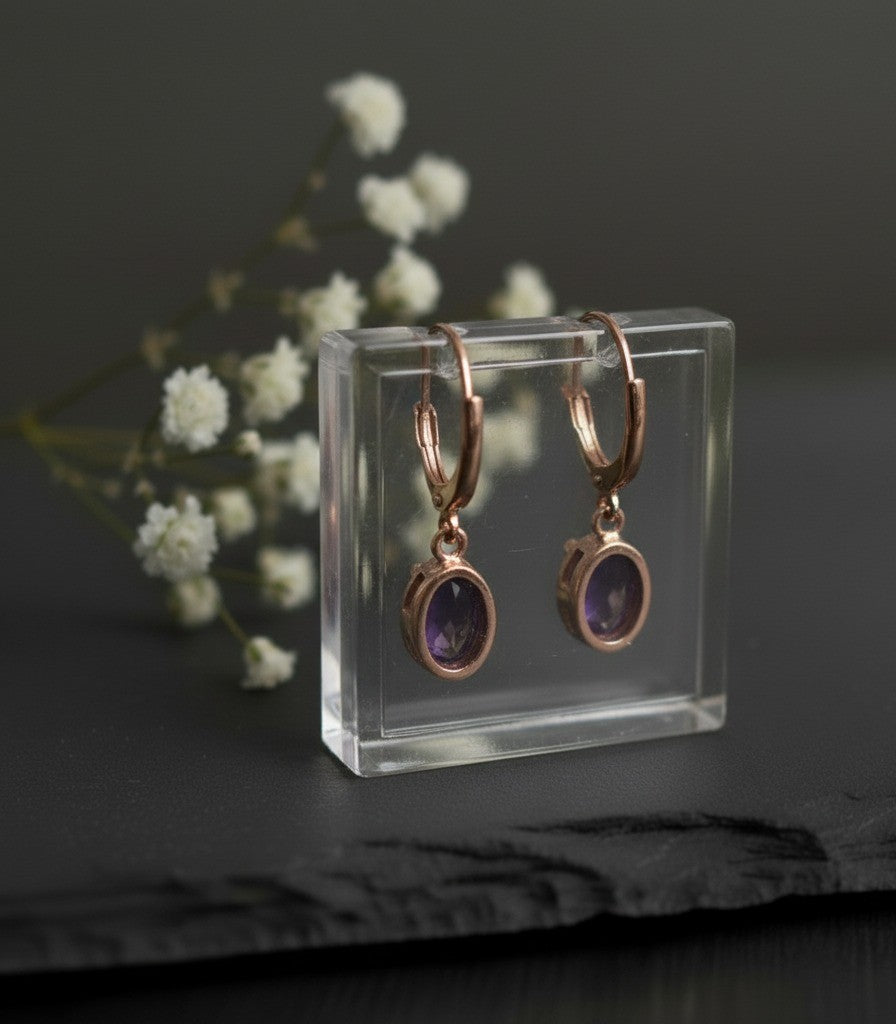 Royal Violet Drops: Natural Oval Amethyst Dangle Earrings in Sterling Silver