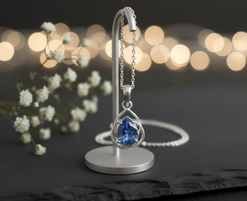 Twilight Dream Set: Natural Pear Tanzanite Pendant and Stud Earrings in Sterling Silver
