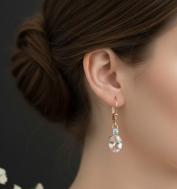 Blush & Brilliance Drops: Natural Morganite & Moissanite Dangle Earrings in Sterling Silver