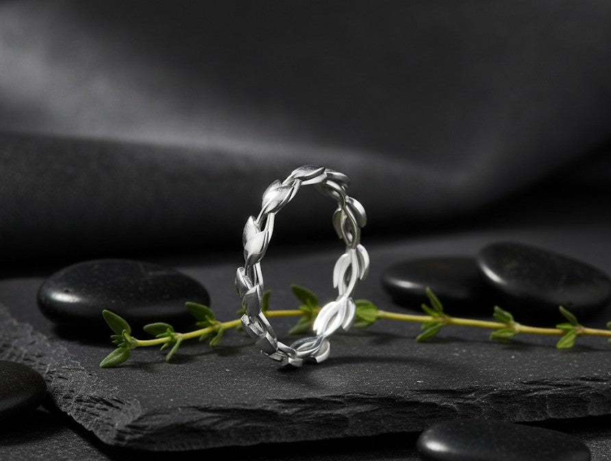 Eternal Growth Band: Sterling Silver Leaf Eternity Ring (Nature Inspired)