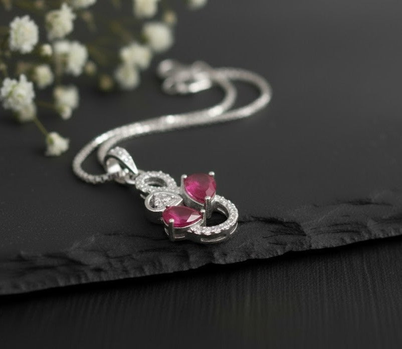 Royal Bloom Set: Natural Ruby & Moissanite Cluster Pendant & Stud Earrings