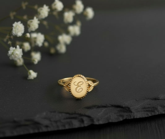 Heirloom Initial Ring: Personalized Engraved Initial Signet in Sterling Silver