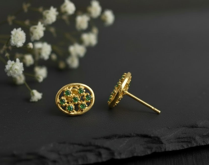 Emerald Mosaic Studs: Natural Emerald Cluster Earrings in Sterling Silver