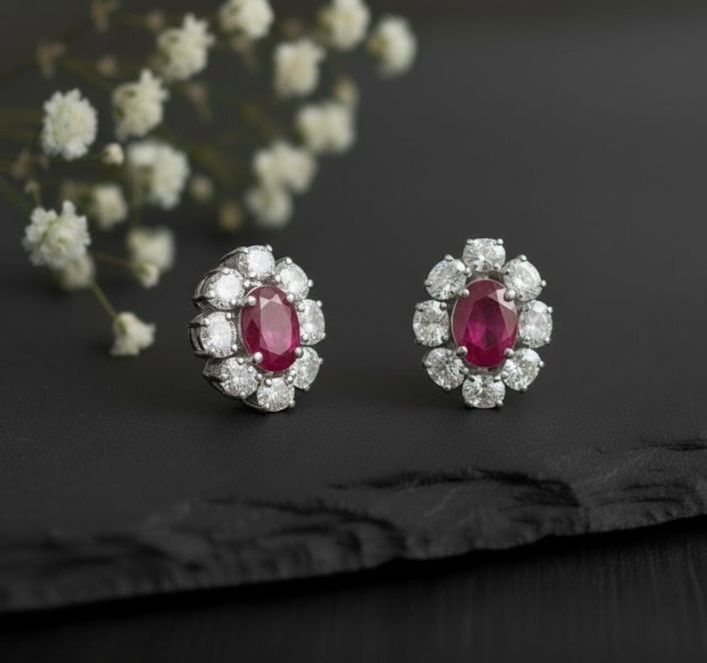 Twilight Halo Set: Natural Rhodolite Garnet & Moissanite Cluster Jewelry Set