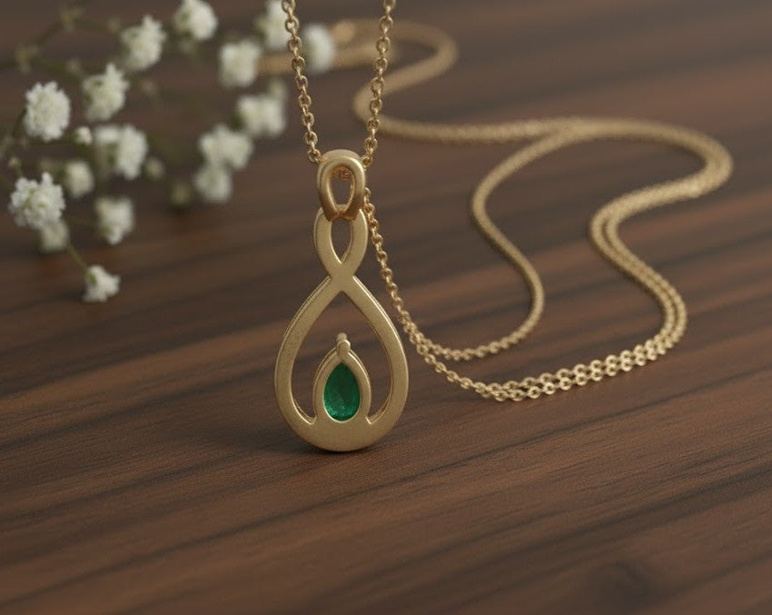 Eternal Radiance Set: Natural Emerald & Moissanite Infinity Drop Jewelry Set