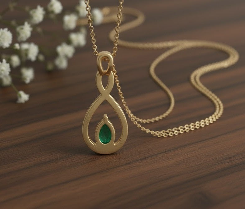 Eternal Radiance Set: Natural Emerald & Moissanite Infinity Drop Jewelry Set