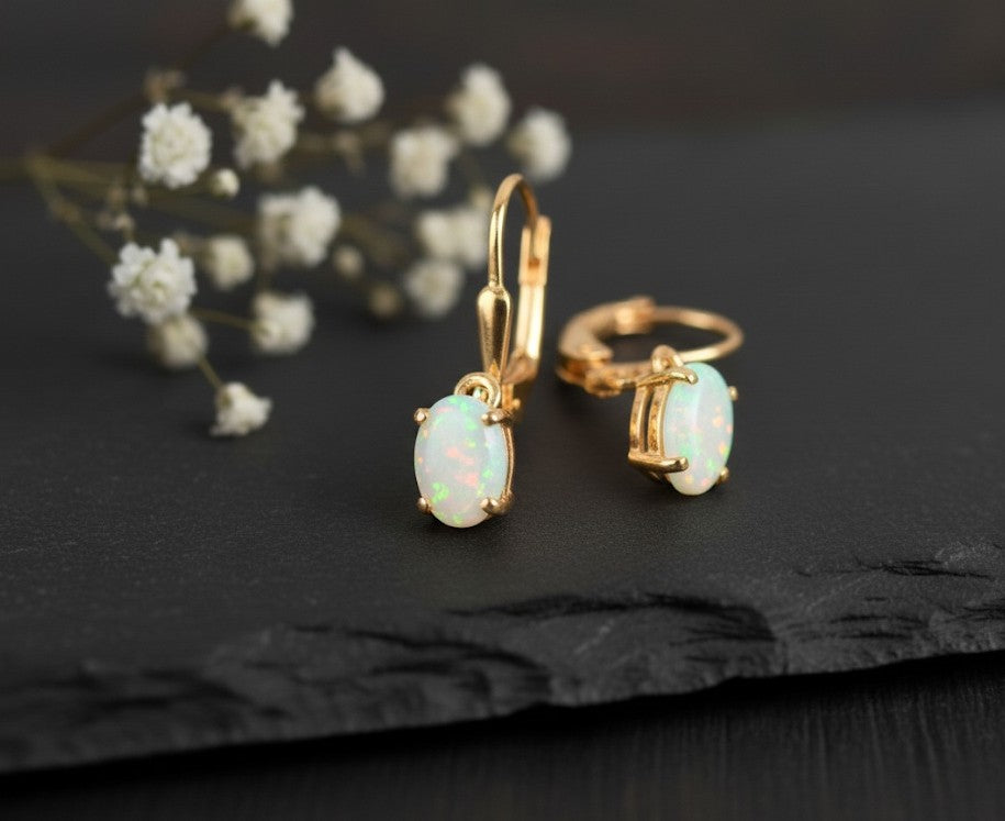 Ethereal Glow Drops: Natural Opal Dangle Earrings in Sterling Silver