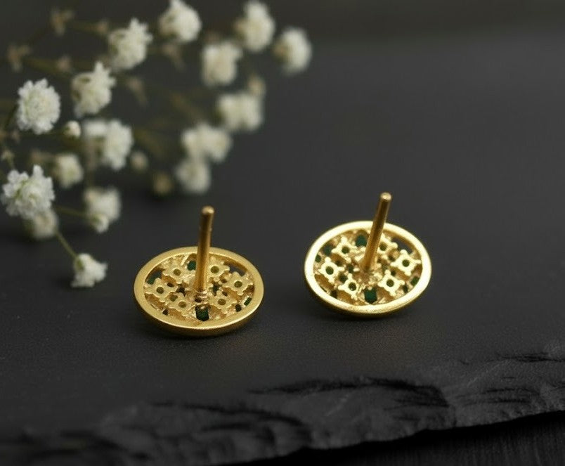 Emerald Mosaic Studs: Natural Emerald Cluster Earrings in Sterling Silver