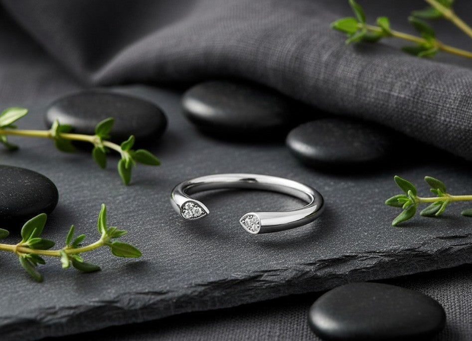 Modern Open Ring: Pear Moissanite Bypass Ring in Sterling Silver