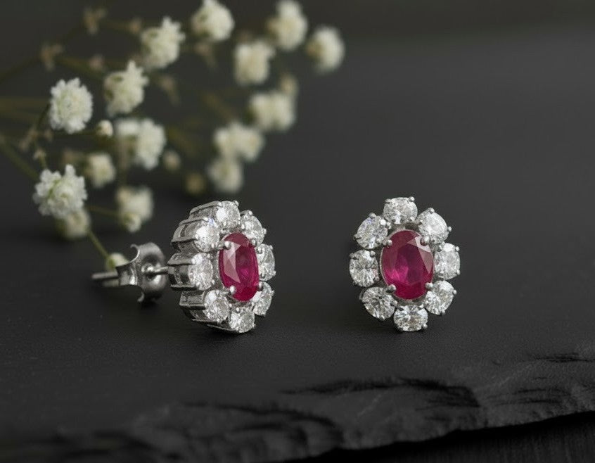Twilight Halo Set: Natural Rhodolite Garnet & Moissanite Cluster Jewelry Set