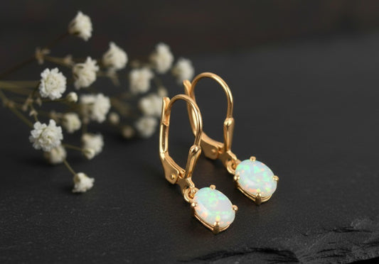 Ethereal Glow Drops: Natural Opal Dangle Earrings in Sterling Silver