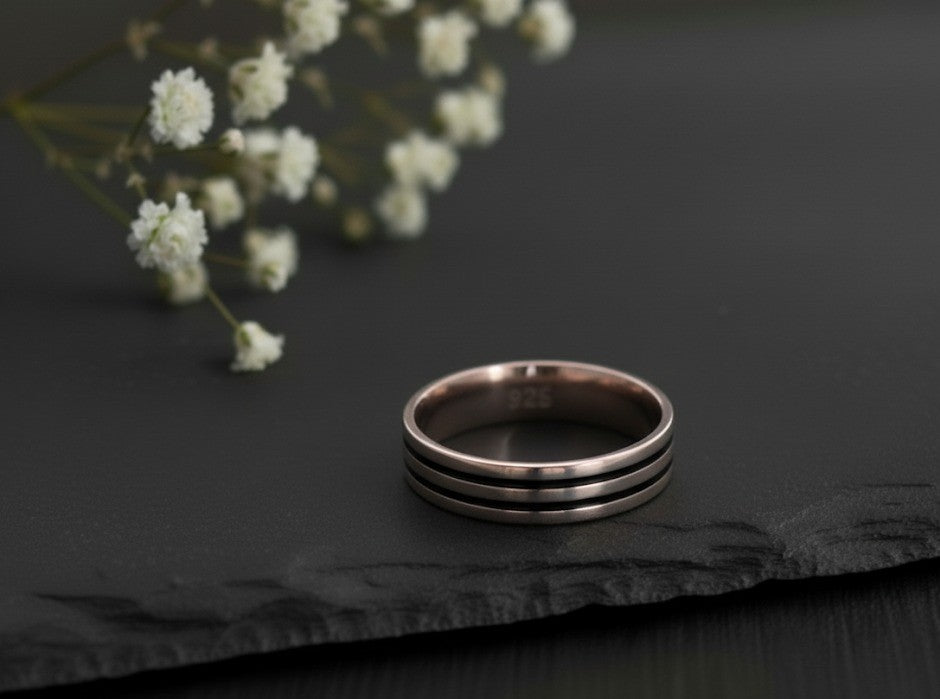 Modern Tri-Band Ring: Minimalist Triple Line Eternity Band in Sterling Silver