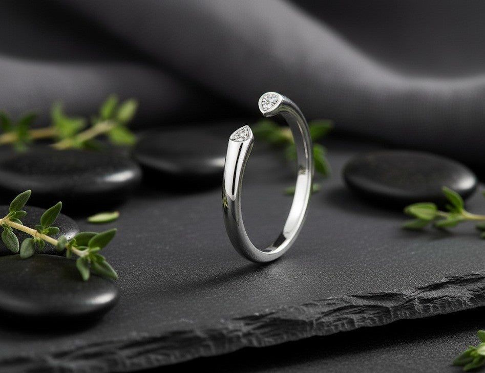 Modern Open Ring: Pear Moissanite Bypass Ring in Sterling Silver
