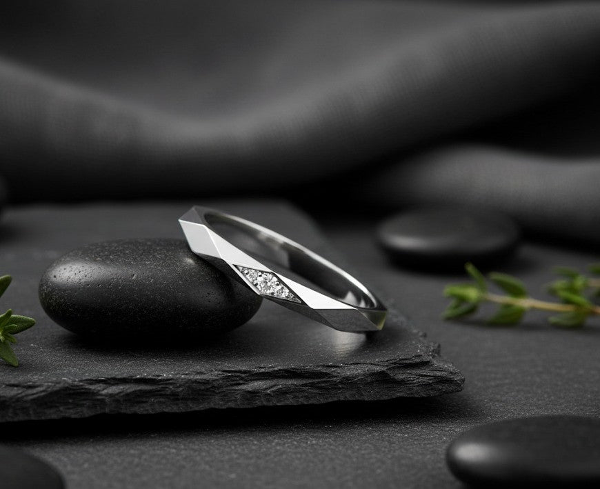 Modern Facet Band: Natural Moissanite Channel Ring in Sterling Silver