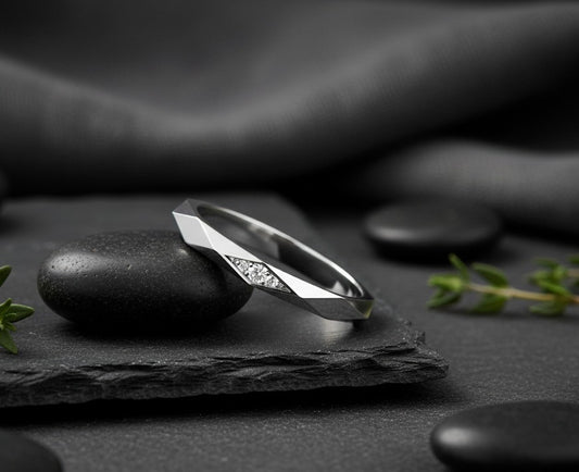 Modern Facet Band: Natural Moissanite Channel Ring in Sterling Silver