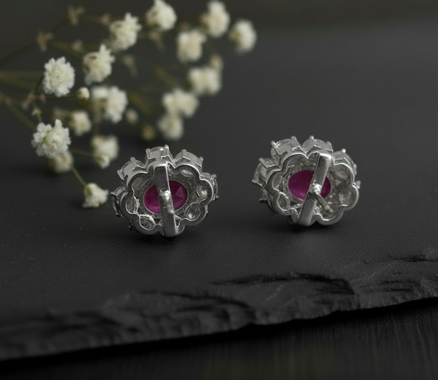 Twilight Halo Set: Natural Rhodolite Garnet & Moissanite Cluster Jewelry Set