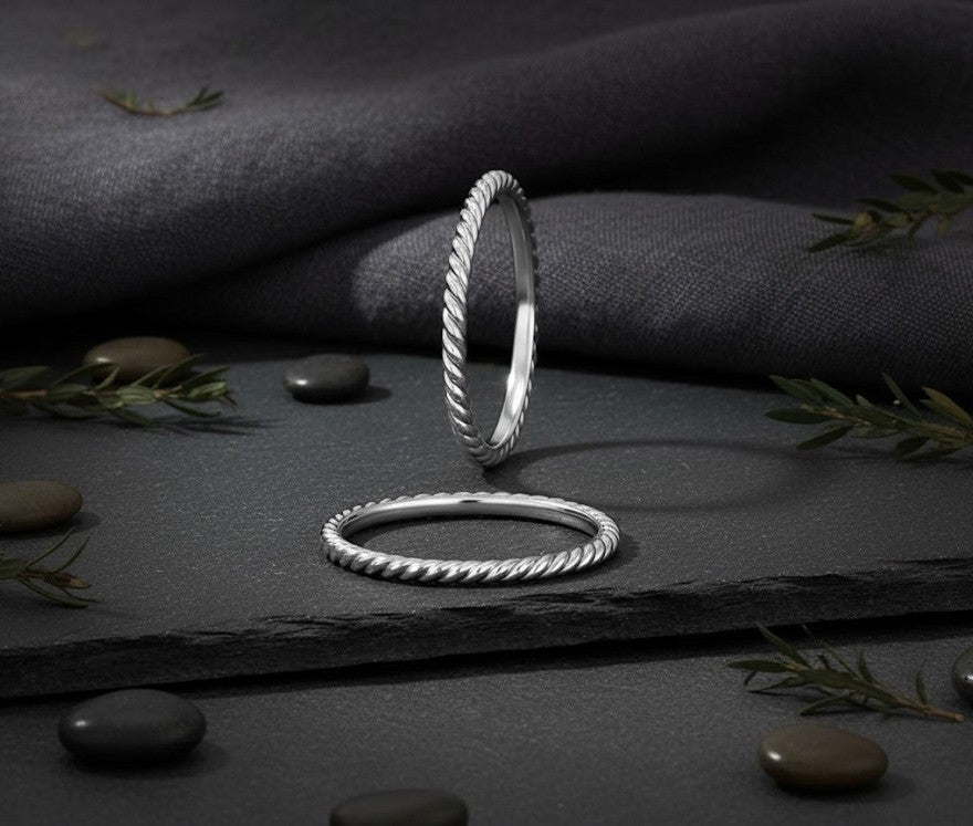 Elegant Twist Band: Sterling Silver Rope/Twisted Detail Stackable Ring