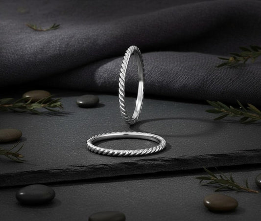 Elegant Twist Band: Sterling Silver Rope/Twisted Detail Stackable Ring