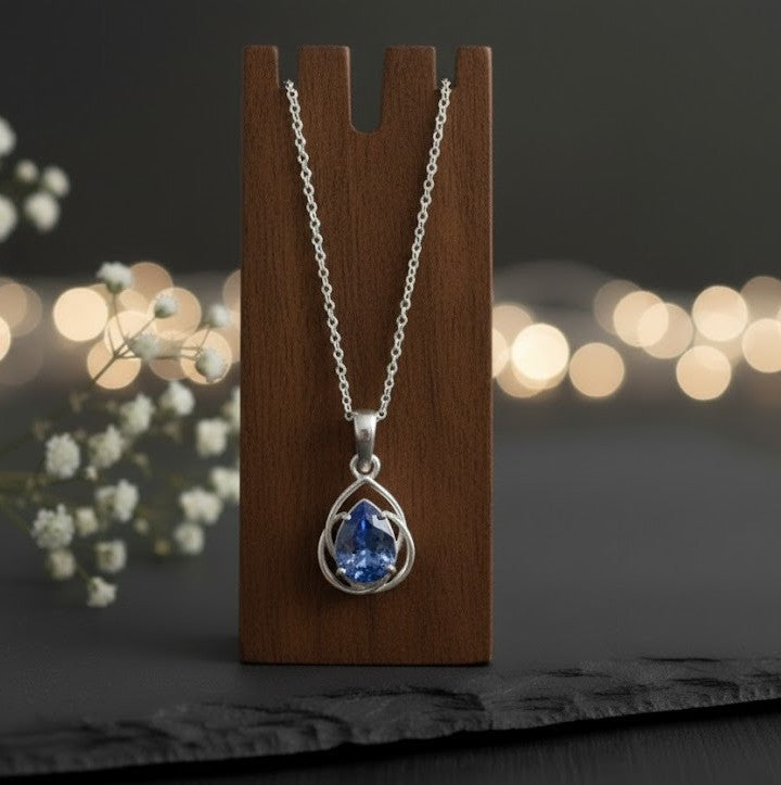 Twilight Dream Set: Natural Pear Tanzanite Pendant and Stud Earrings in Sterling Silver