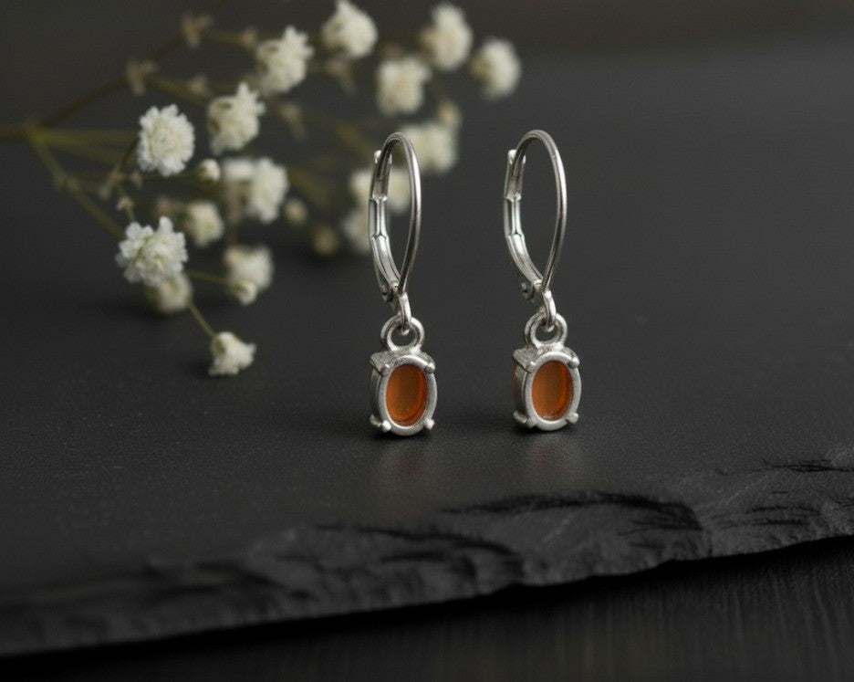 Flame Dance Drops: Natural Oval Fire Opal Dangle Earrings in Sterling Silver