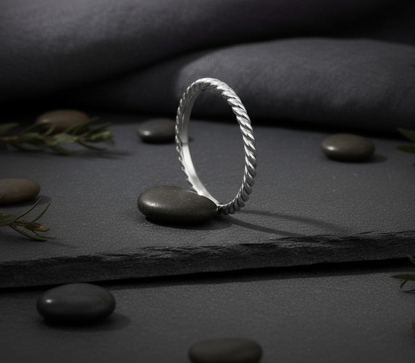 Elegant Twist Band: Sterling Silver Rope/Twisted Detail Stackable Ring