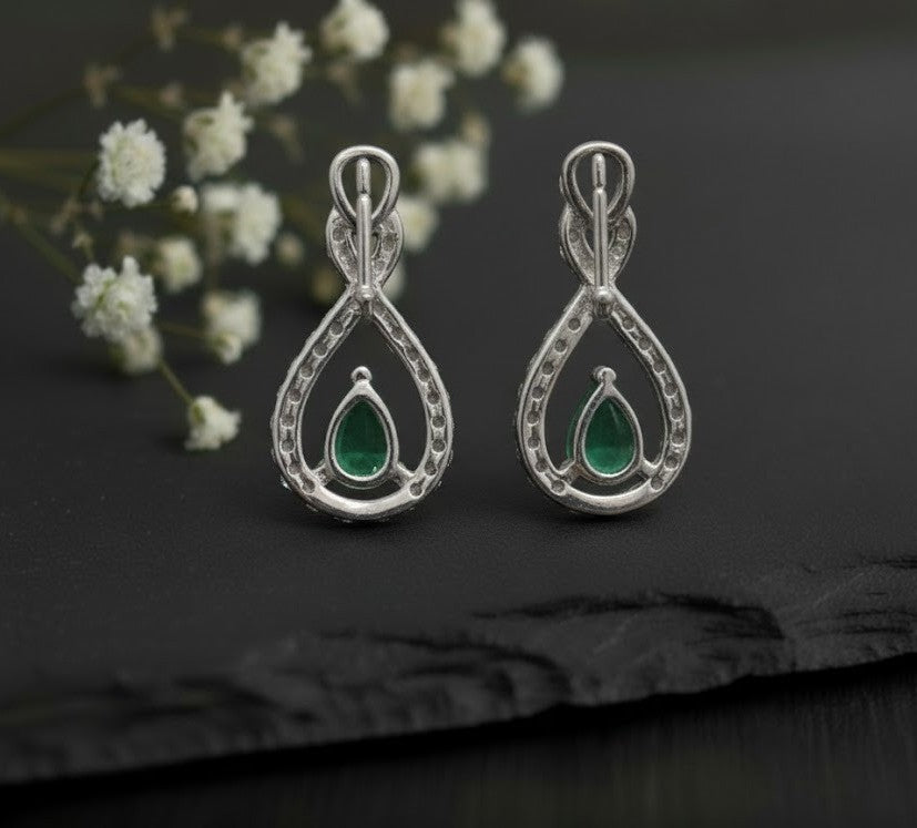 Eternal Radiance Set: Natural Emerald & Moissanite Infinity Drop Jewelry Set