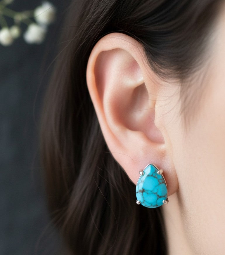 Desert Sky Studs: Natural Teardrop Turquoise Earrings in Sterling Silver