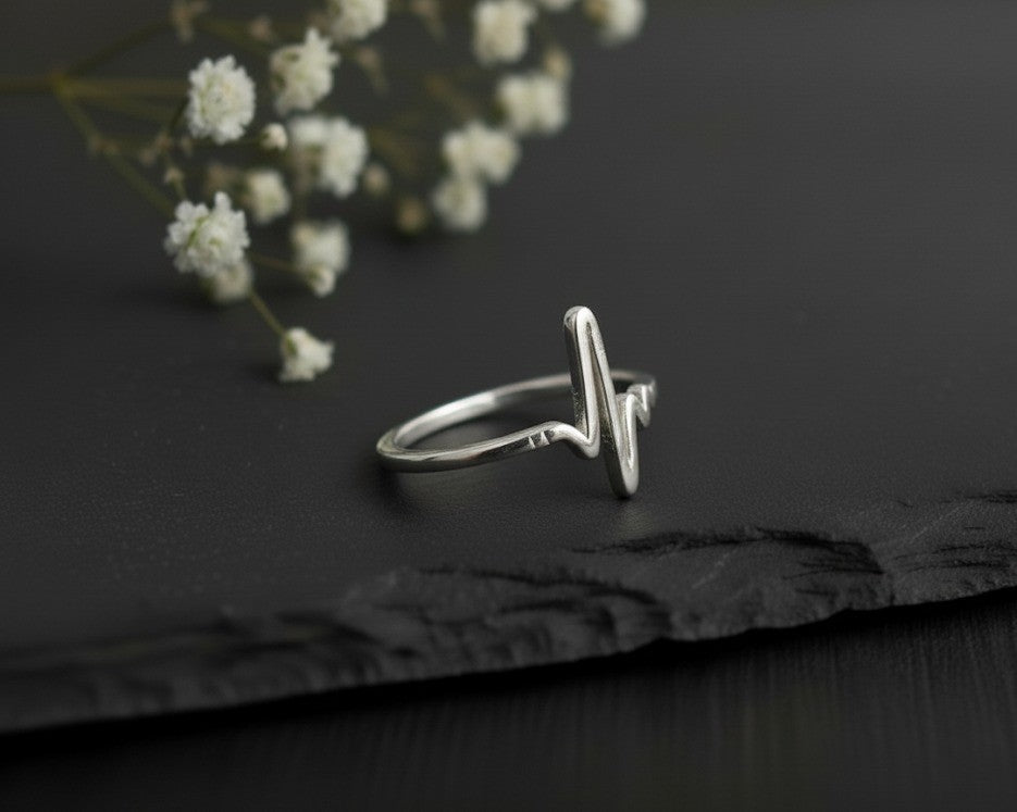Pulse of Life Ring: Sterling Silver Heartbeat (ECG) Wave Band