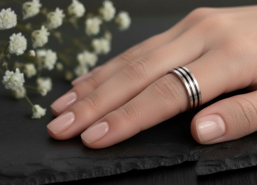 Modern Tri-Band Ring: Minimalist Triple Line Eternity Band in Sterling Silver