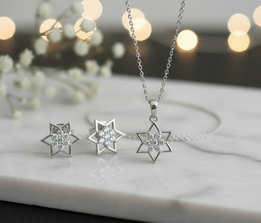 Star of Brilliance Set: Natural Moissanite Star Pendant & Stud Earrings