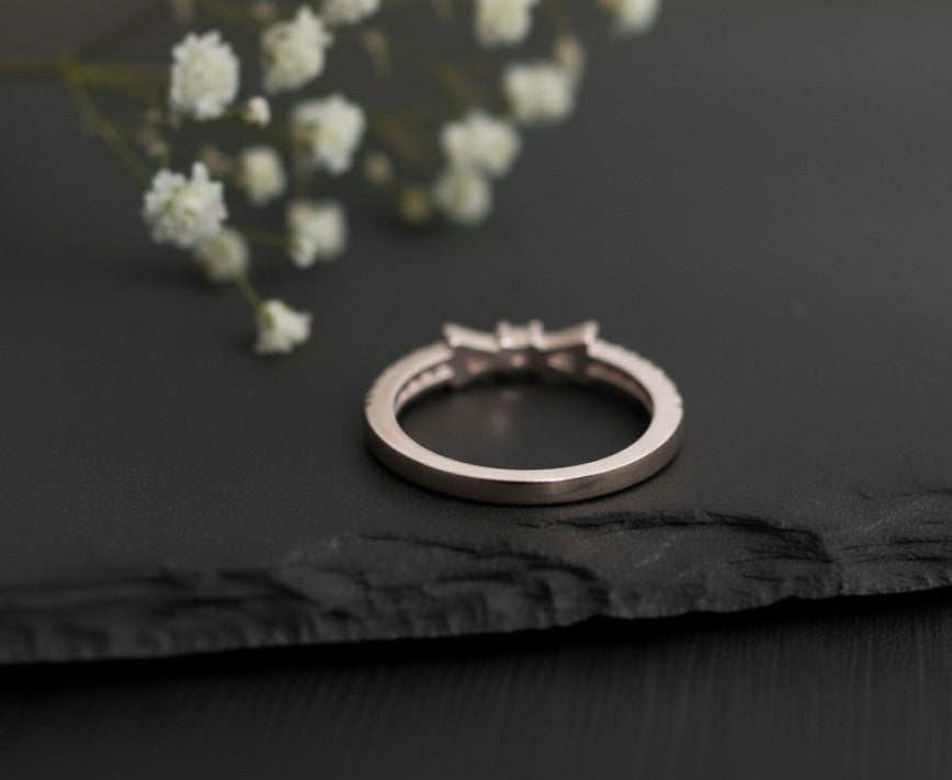 Brilliant Bow Stacker: Natural Moissanite Eternity Band with Central Focus