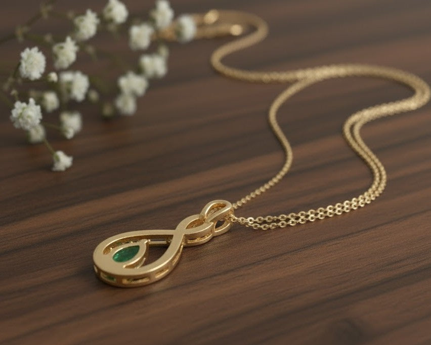 Eternal Radiance Set: Natural Emerald & Moissanite Infinity Drop Jewelry Set