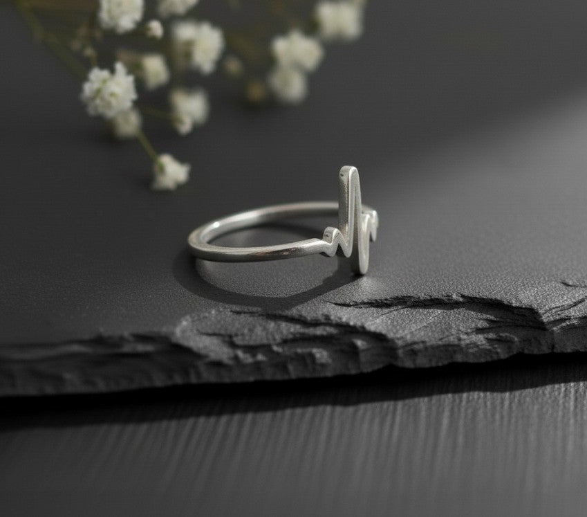 Pulse of Life Ring: Sterling Silver Heartbeat (ECG) Wave Band
