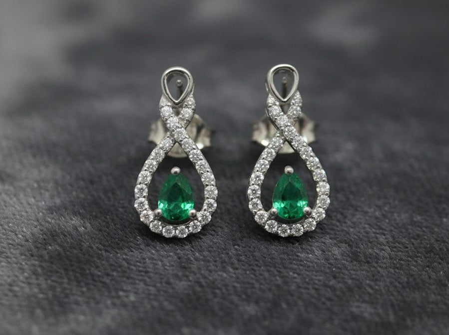 Eternal Radiance Set: Natural Emerald & Moissanite Infinity Drop Jewelry Set