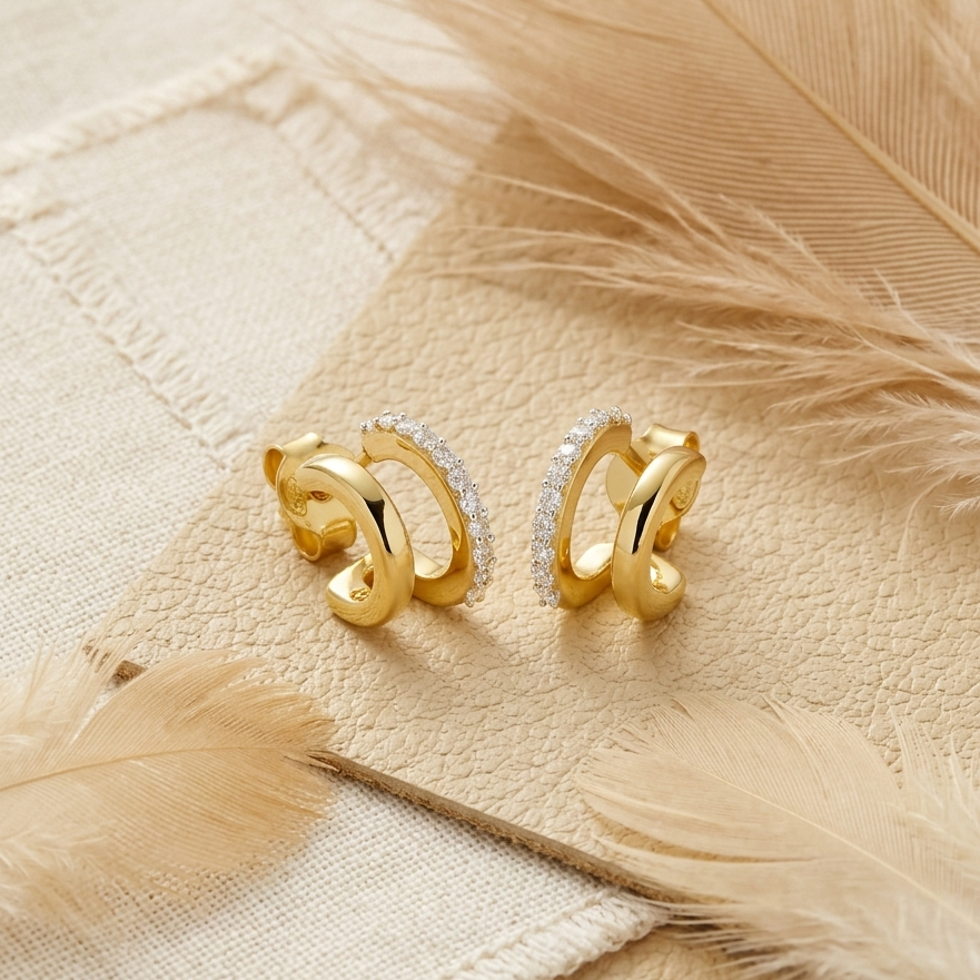 Double Hoop Earrings – Pavé CZ Layered Open Hoops for Women
