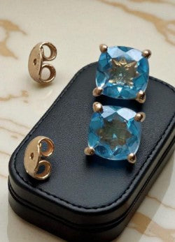 Sky Blue Solitaire Studs: Natural Cushion Blue Topaz Earrings in Sterling Silver
